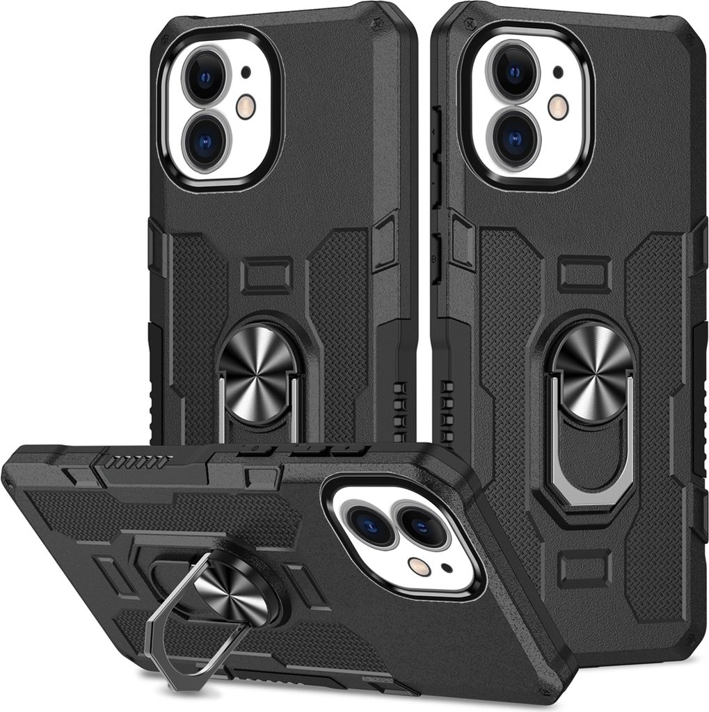 iPhone 12 Pro Hülle, Dual Layer Robuste Rüstung Ringhalter Ständer Schutzhülle für iPhone 12 / iPhone 12 Pro Schwarz