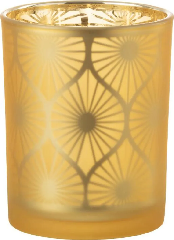 Photophore Jaune en Verre Gravé Rhombus Fleurs J-Line - Design Relief