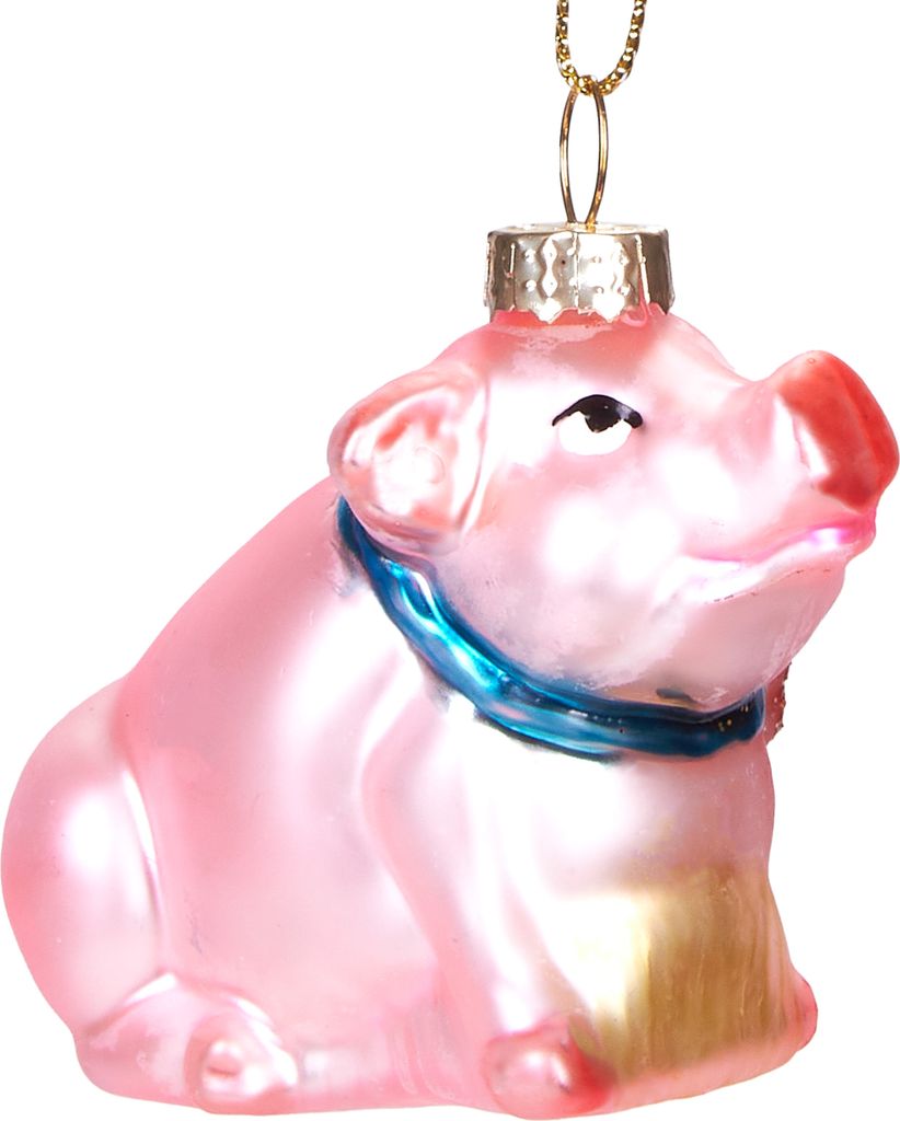 BRUBAKER Glücksschwein mit Schleife - Handbemalte Weihnachtskugel aus Glas - Christbaumschmuck Figuren lustig Deko Anhänger Baumkugel - ca. 6.5 cm