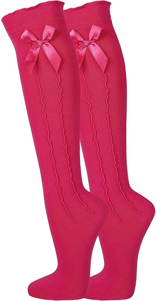 TippTexx 24 2 Paar Trachten Kniestrümpfe mit Schleife für die Trachtenmode, Pink, Größe 39-42