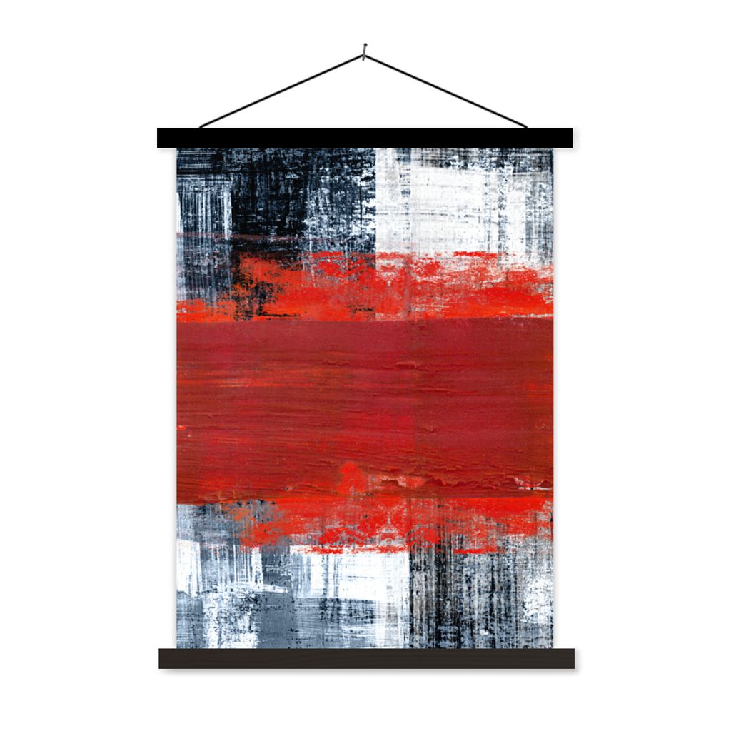 MuchoWow Textilposter Gemälde - Abstrakt - Rot - Öl 90x120 cm mit schwarzem Rahmen - Dekoration