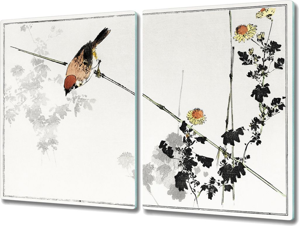 Coloray Hackbrett Herdabdeckplatte 2x40x52 cm Küchenbrett Kochplattenabdeckung Schneidebrett - Tier Vogel Spatz