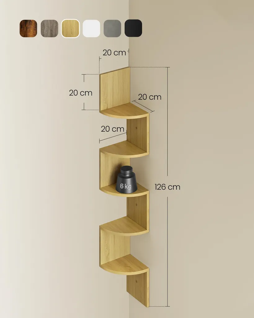 Étagère murale bois de chêne 5 niveaux haute résistance, format slim - 4