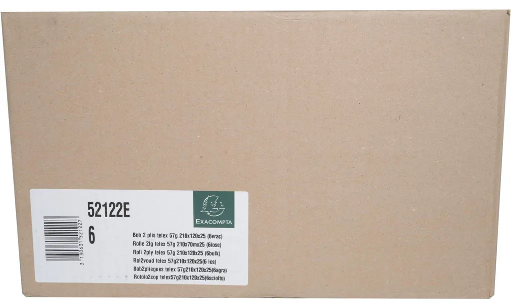 Exacompta 6 Bobines 2 Plis 210x120mm - Papier Télex Blanc 57g/m²