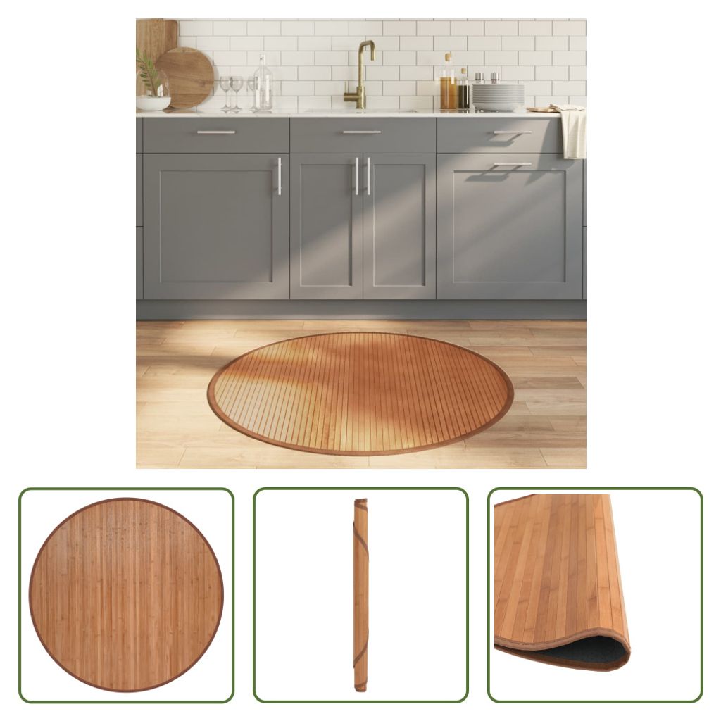 The Living Store Teppich Rund Natur 100 cm Bambus