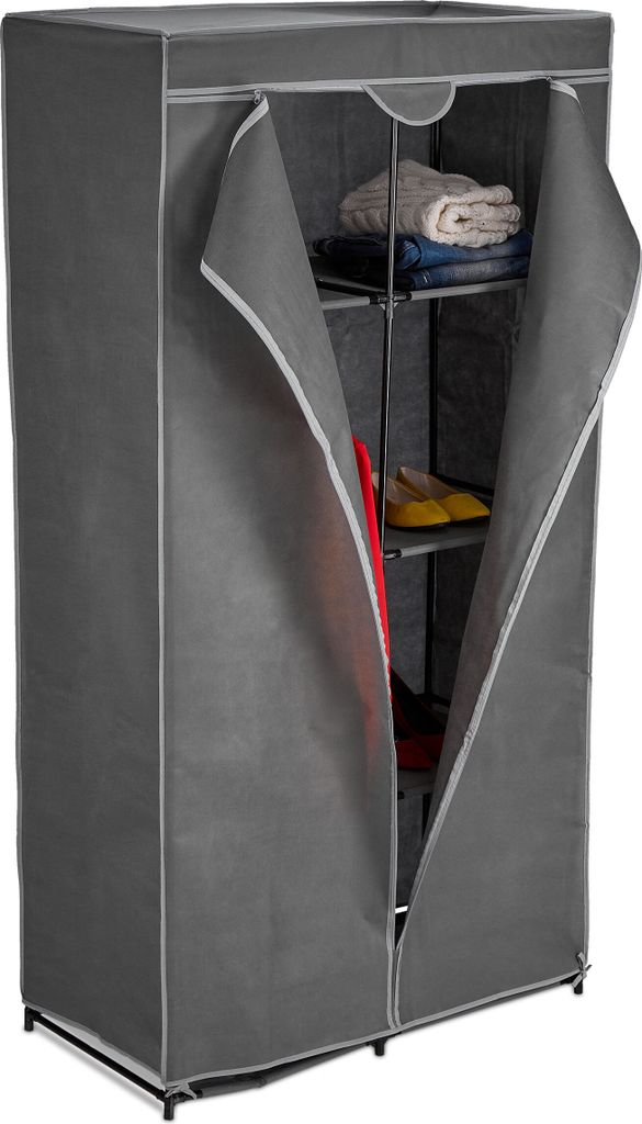 Relaxdays Stoffschrank, mit Kleiderstange & 6 Fächern, Produktbild 