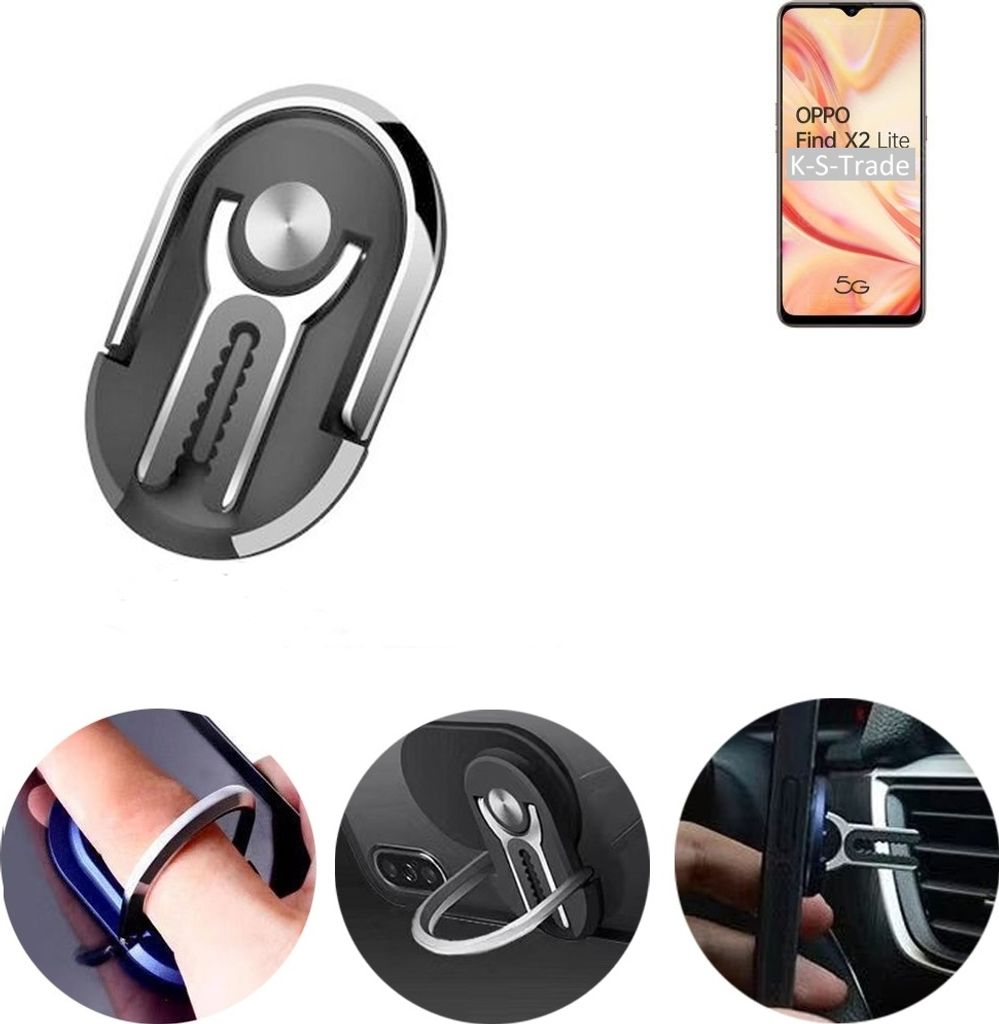 K-S-Trade 3in1 Smartphone-Ring Handy-Ring kompatibel mit Oppo Find X2 Lite Fingerhalterung Handyring Tischständer Lüftungsgitter-Halterung Tisch