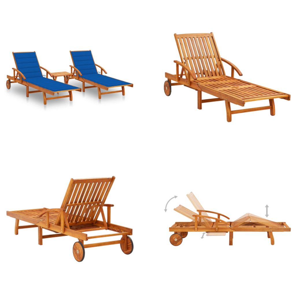 vidaXL Sonnenliegen 2 Stk. mit Tisch und Auflagen Massivholz Akazie - Gartenliege - Gartenliegen - Sonnenliege - Sonnenliegen