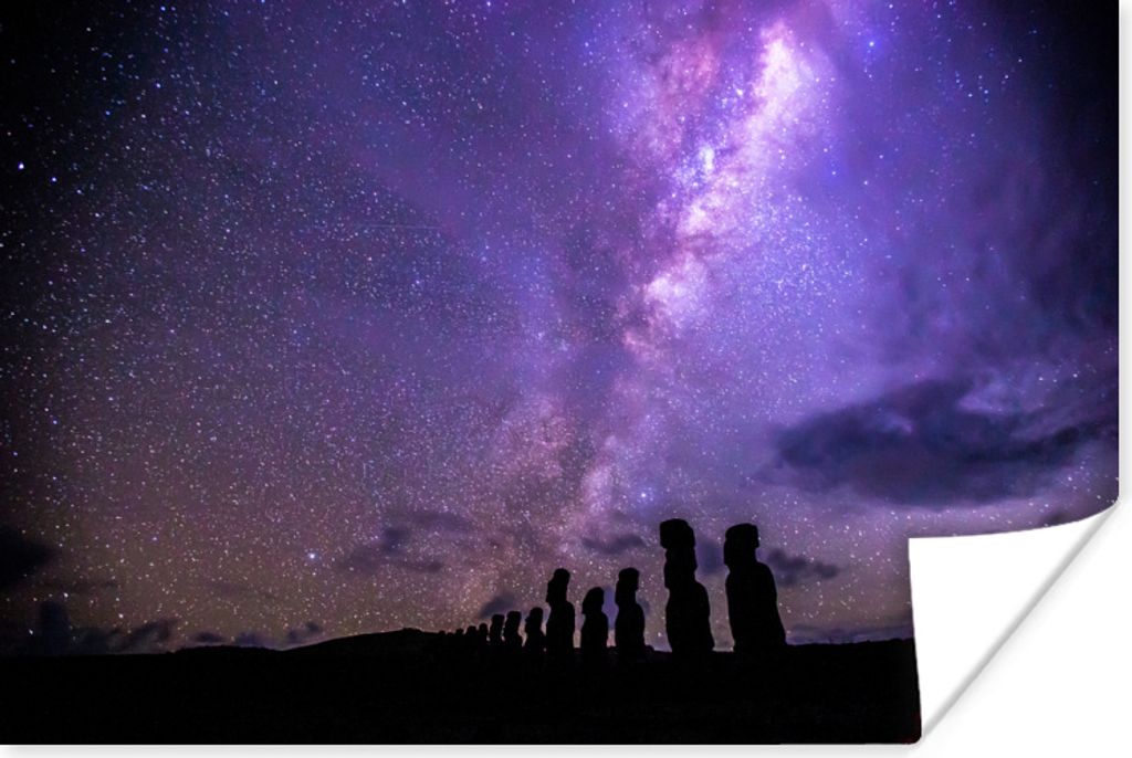 MuchoWow Poster Sternenhimmel über den Moai-Statuen auf Rapa Nui 60x40 cm - Schlafzimmerdekoration
