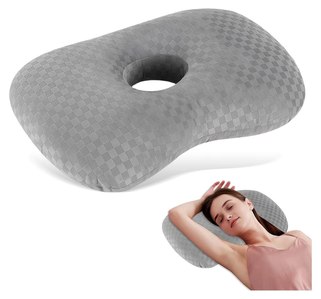 Kissen mit 10 cm Loch, 44x32x8 cm, Donut Kissen, für Ohrpiercings, ergonomischer Sitzring für seitlichen Schlaf, gegen Ohrenschmerzen und Nackens...