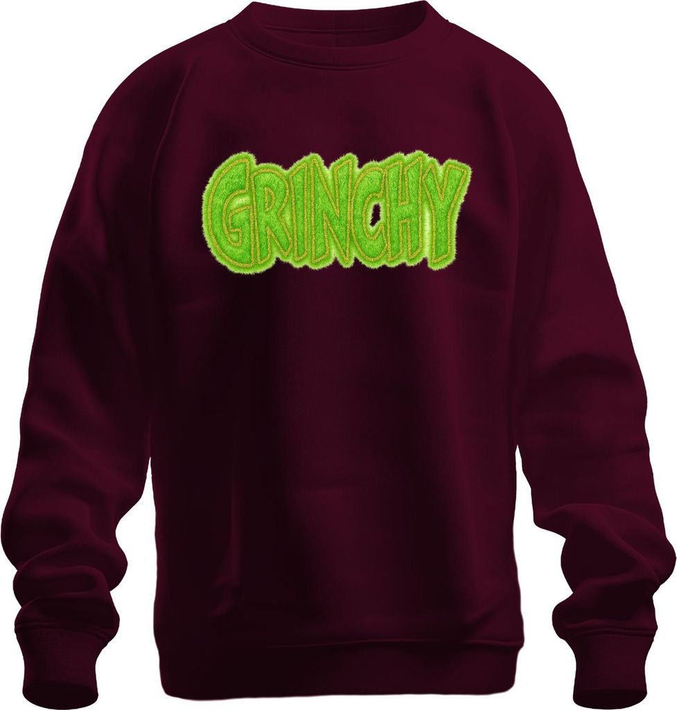 GRINCHY Weihnachten grün flauschige Optik Grinch Weihnachtsgeschenk Uni Sweatshirt Pullover, Burgundy, 3XL