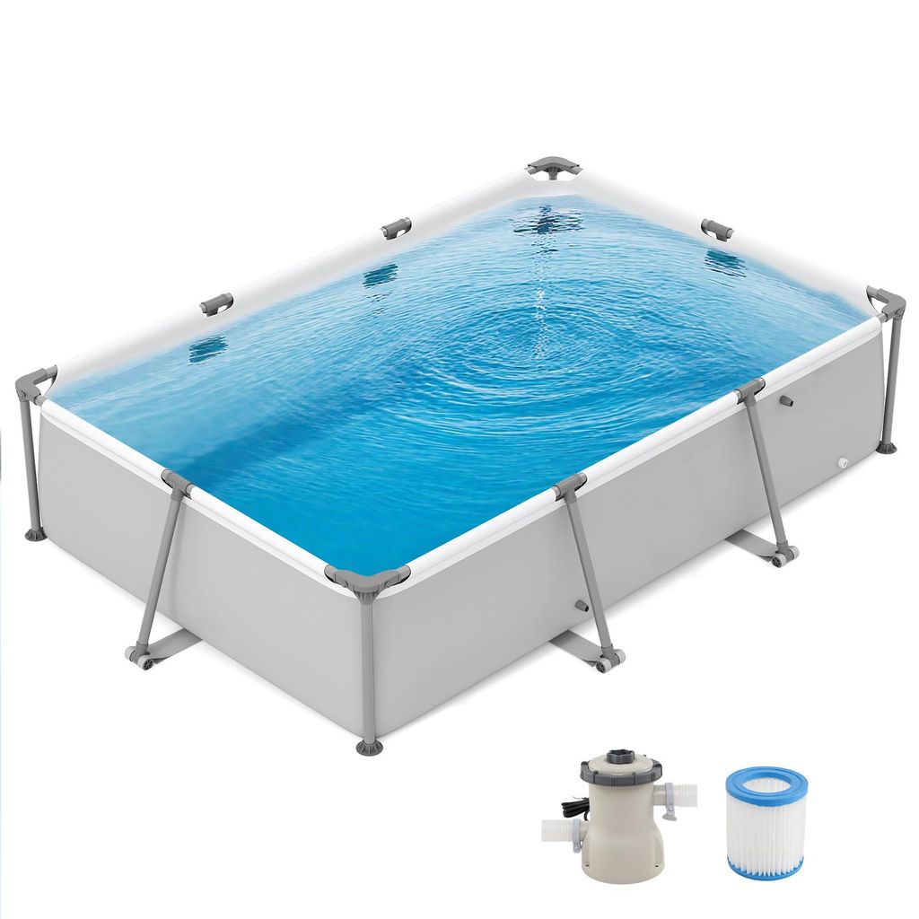 COSTWAY Pool-Set mit Filterpumpe 300 x 207 x 66 cm, Aufstellpool rechteckig, Swimmingpool Komplettset groß, Swimming Pool für Garten