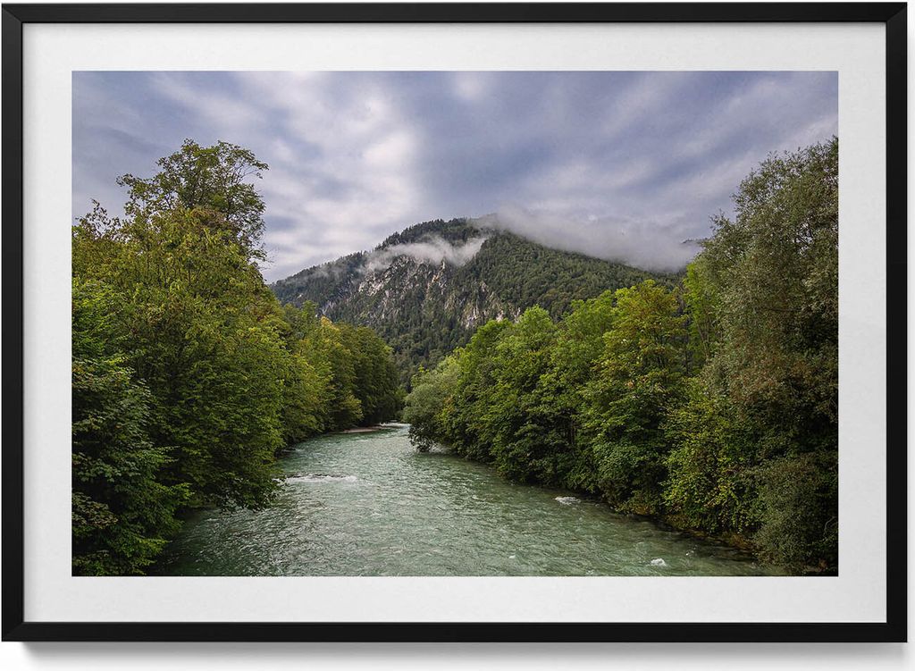 Berglandschaft Deutschland– Wandbild mit Rahmen – Gerahmtes Bild – Wanddekoration – 100x70 cm – Schwarz Rahmen