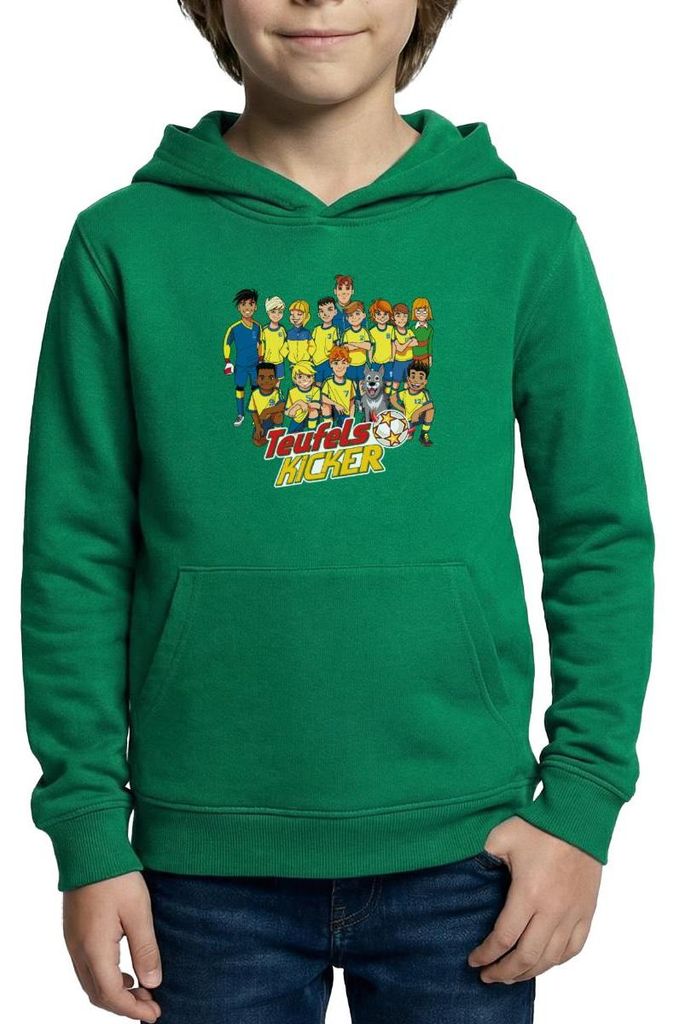 Spreadshirt Teufelskicker Fußballmannschaft Kinder Hoodie, M (7/8 Jahre), Kelly Green