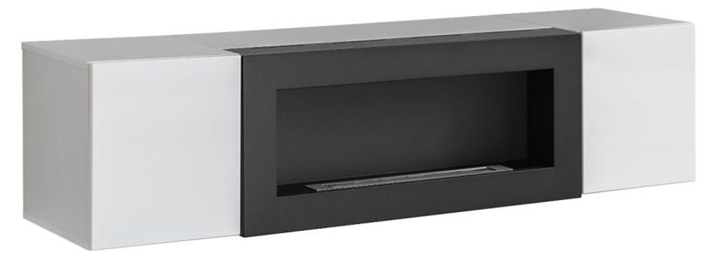 Möbel TV FLY mit integriertem Bio-Ethanol-Kamin – Schwarz und Perlgrau – Modernes Design
