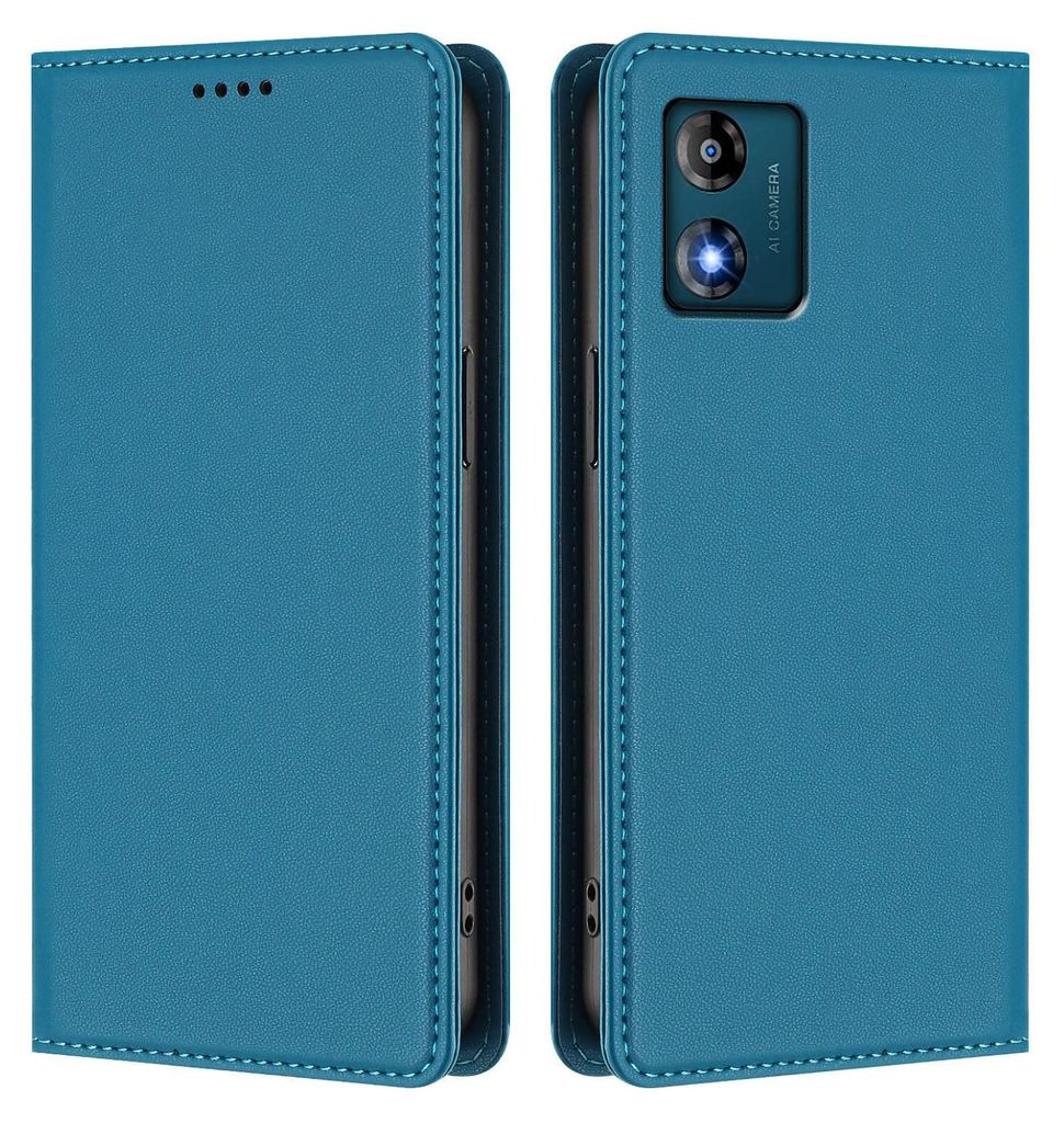 Handyhülle für Motorola Moto E13, Kunstleder Klapphülle Stoßfeste Magnetische Hülle mit Ständer Blau
