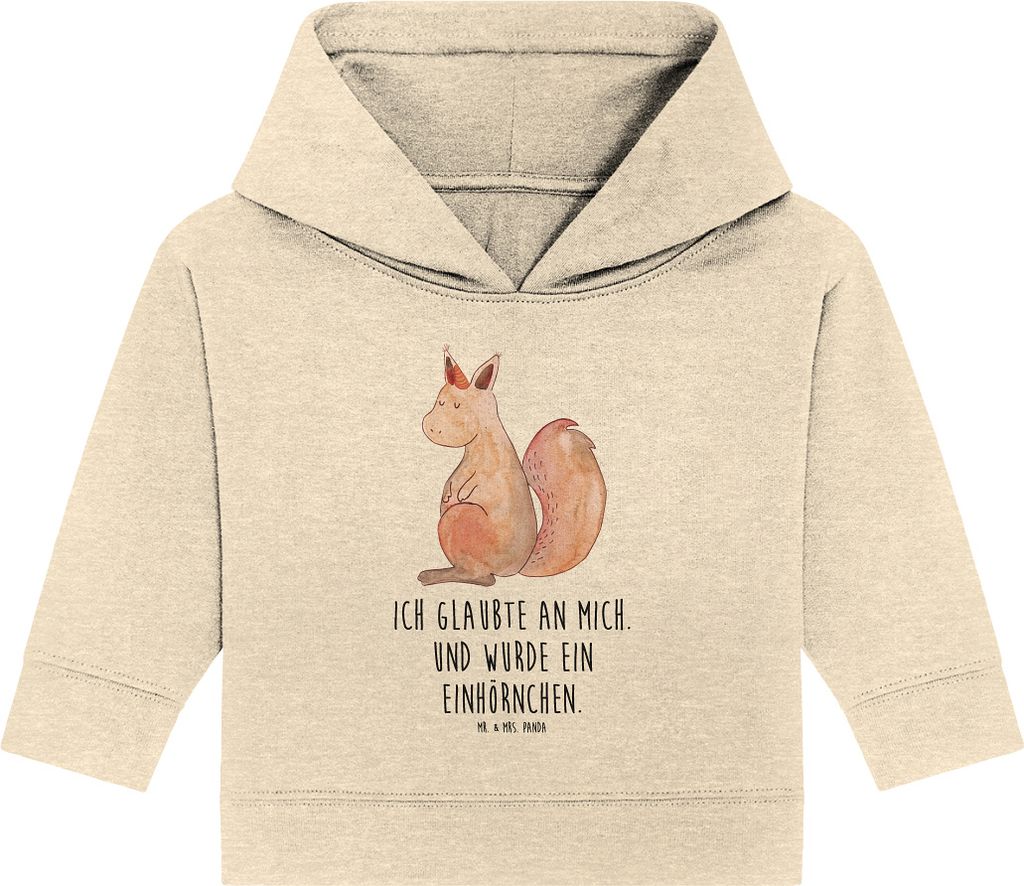 Mr. & Mrs. Panda Organic Baby Hoodie Einhorn Glauben 12. - 18. Monat - Natural Raw - Geschenk, Kapuzenshirt, Unicorn, Eichhörnchen, Eichhorn, Einh...