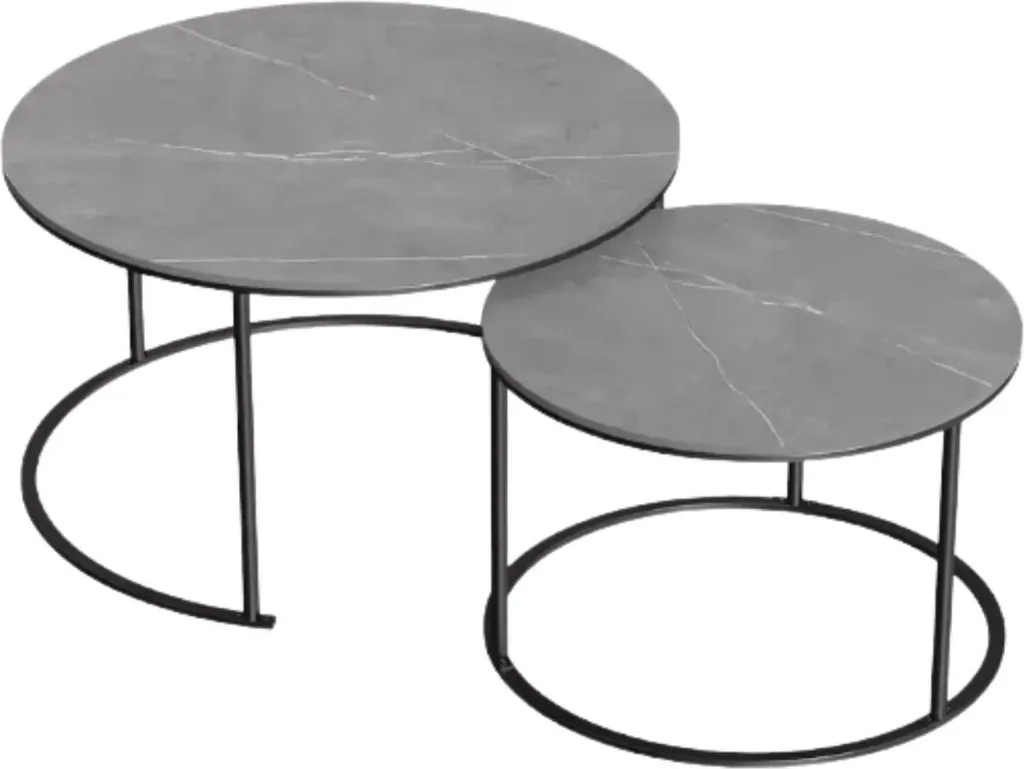 Tables d'appoint salon Venetia lot de 2 rondes aspect marbre gris chic