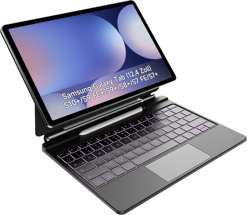 Tastatur für Samsung Galaxy Tab S10/S9/S8 mit QWERTZ HOU-Hülle beleuchtet