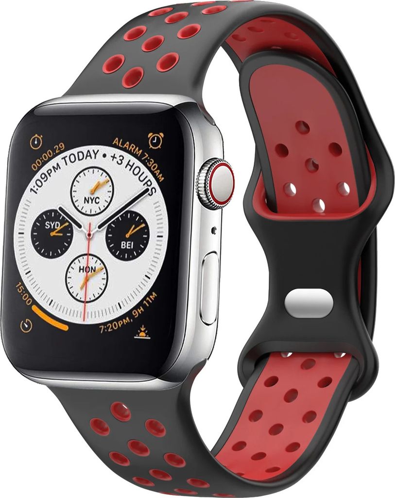 Strap-it Apple Watch Sportarmband (Schwarz/Rot)