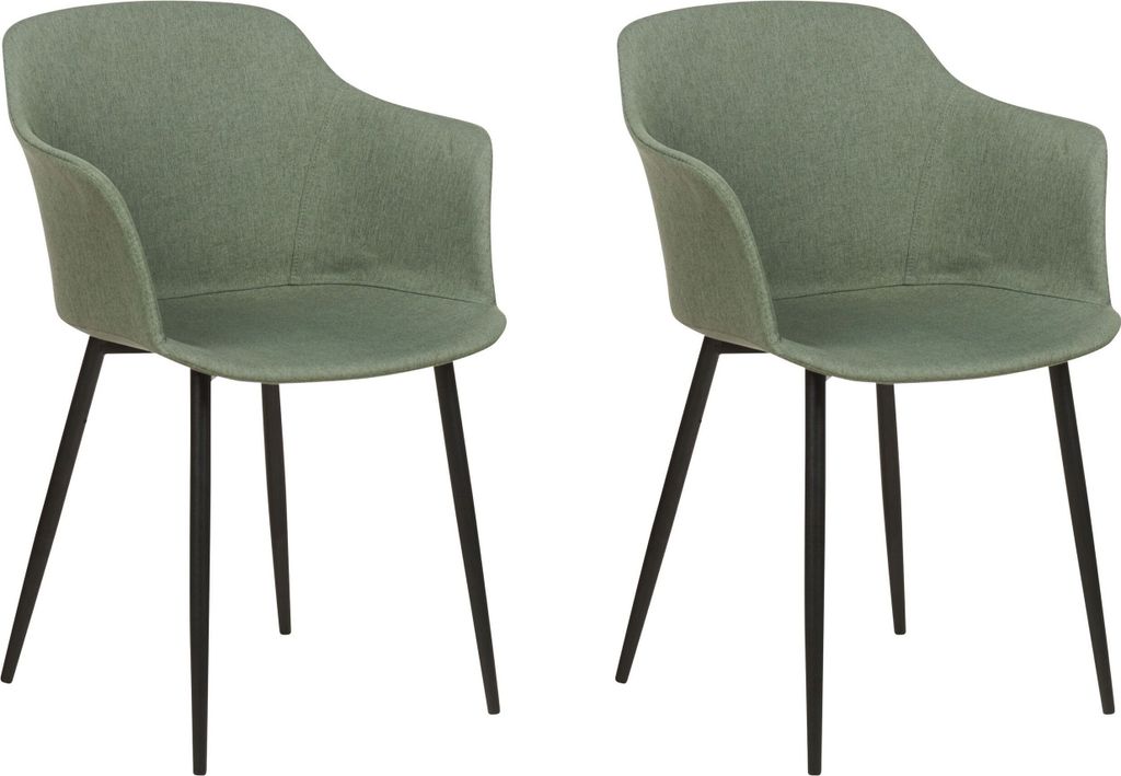 BELIANI Esszimmerstuhl 2er Set Dunkelgrün Stoffbezug mit Schwarzen Metallbeinen Hohen Armlehnen Retro Wohnzimmer Essbereich Flur Ausstattung Möbel