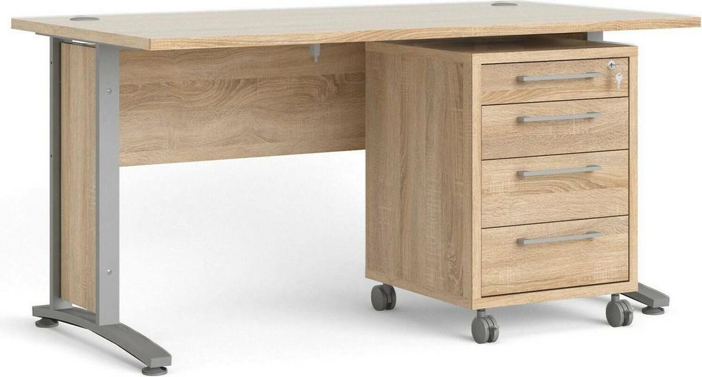 Schreibtisch Azzaro, Mehrzweckschreibtisch, Bürotisch für PC, Eckschreibtisch, 150x80 h75 cm, Grau und Eiche