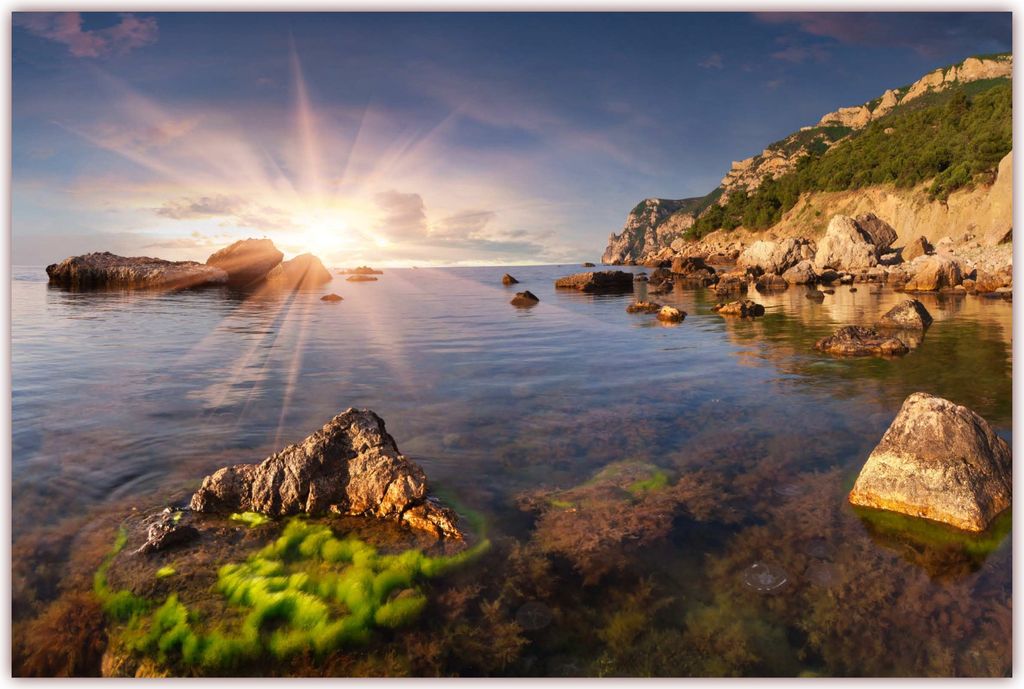 XXL Poster 100 x 70cm (F-213) Meerlandschaft mit steiler Küste und schönem Sonnenlicht (Lieferung gerollt!)