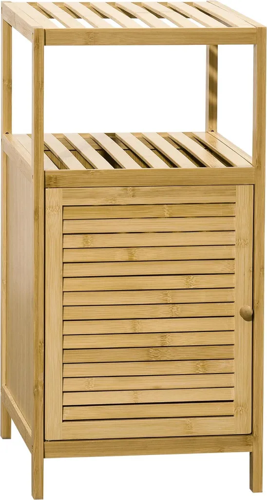 Petit meuble de rangement salle de bain en bois de bambou et étagère
