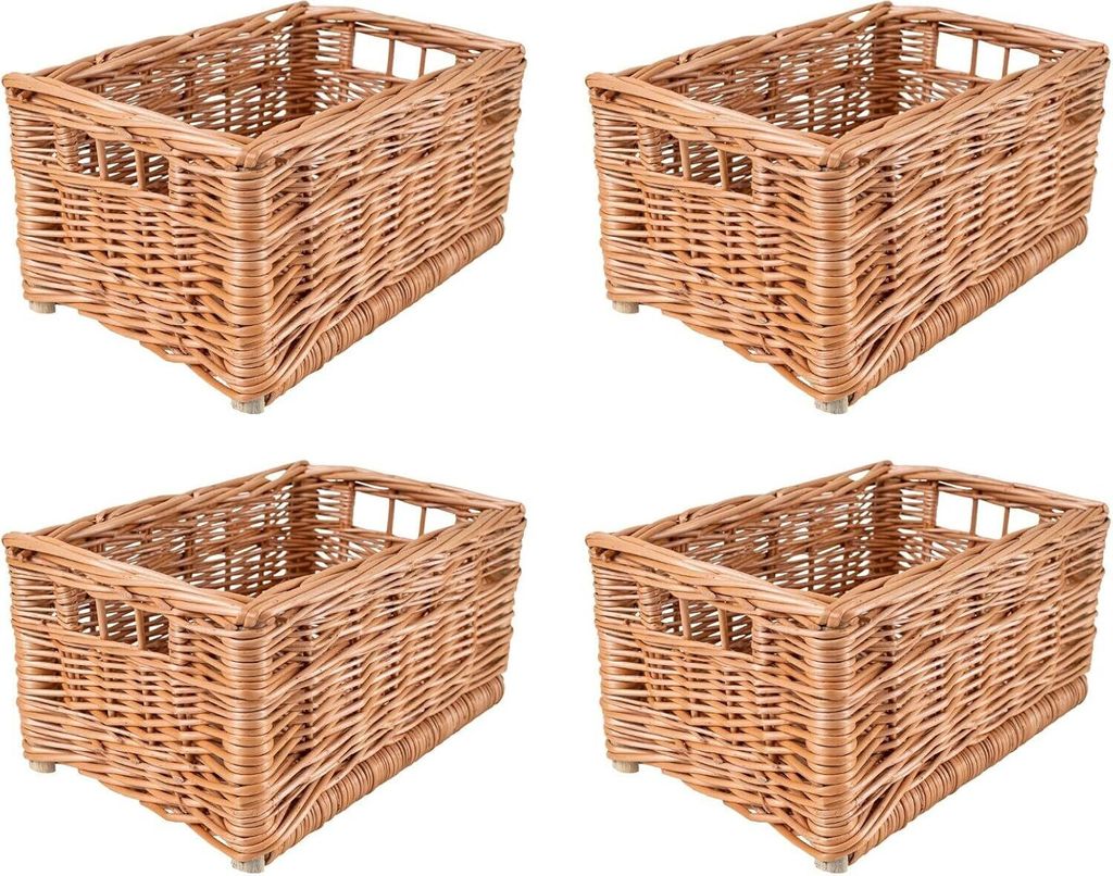 Creative Home 4 x Kleiner Weidenkorb Braun Aufbewahrungskorb 30x20x15 cm | Set 4 Stück Korb mit Griffen Aufbewahrung | Für Regal, Spielzeug, Bad