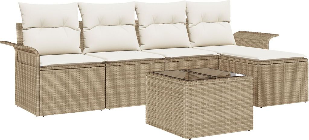 Möbel 6-teiliges Garten Sofa Set mit Polstern - Braun Poly Rattan, 2-Sitzer Garten Sofa mit Stauraum & Polstern - Beige Poly Rattan - Gartensofas ...