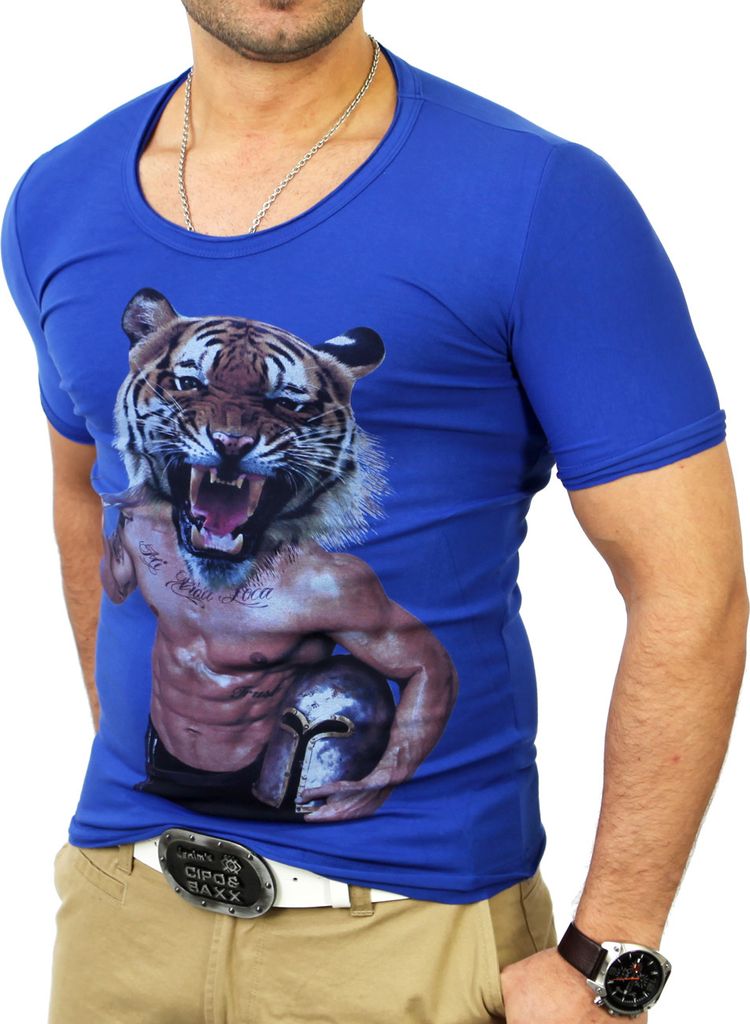 Reslad Herren Tigerhead T-Shirt RS-2663 Blau XL