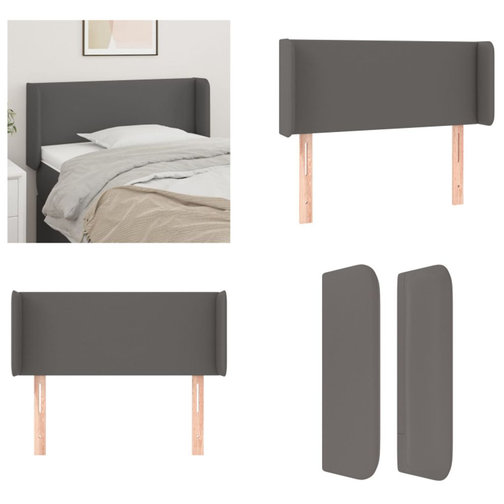 vidaXL Kopfteil mit Ohren Grau 93x16x78/88 cm Kunstleder - Kopfteil - Kopfteile - Bett-Kopfteil - Bettkopfteil