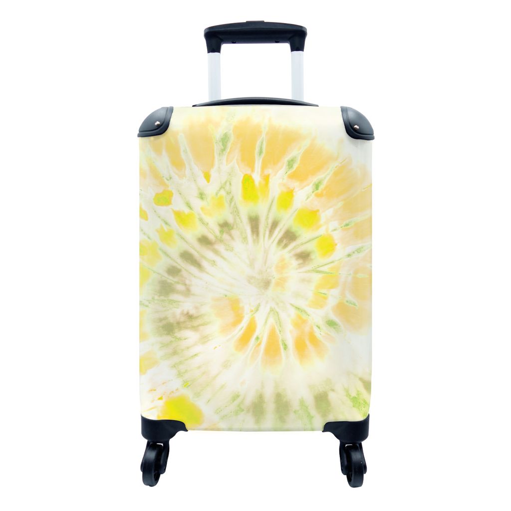 MuchoWow Koffer Handgepäck Trolley Rollkoffer Kleine Reisekoffer mit 4 Rollen - Krawattenfärbung - Gelb - Orange - Cabin Size < 55x40x23 cm & 5...