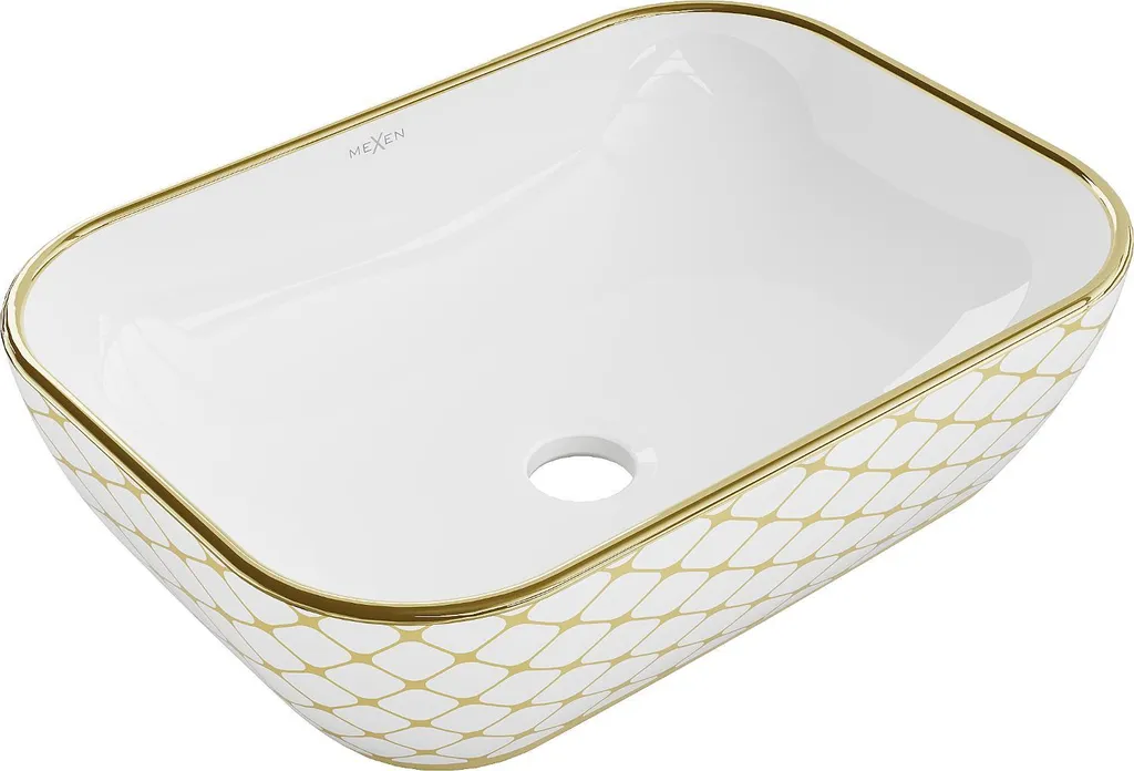 Lavabo d'Appoggio Mexen Rita 45x32 Bianco/Oro | Ceramica di Pregio