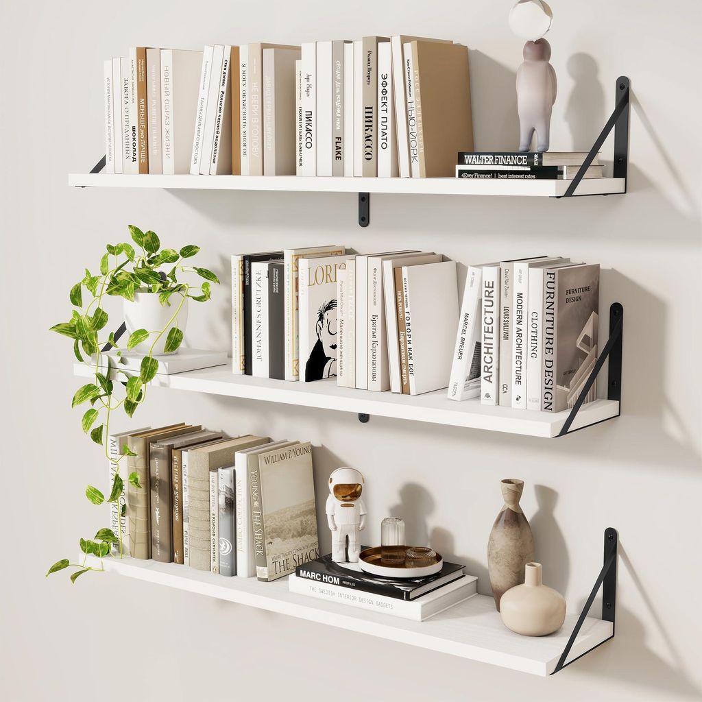 3er-Set Wandregale, Wandbücherregal, Wandregal aus Holz, schwebendes Regal für Wohnzimmer, Schlafzimmer, Küche, Badezimmer und Arbeitszimmer, 90...