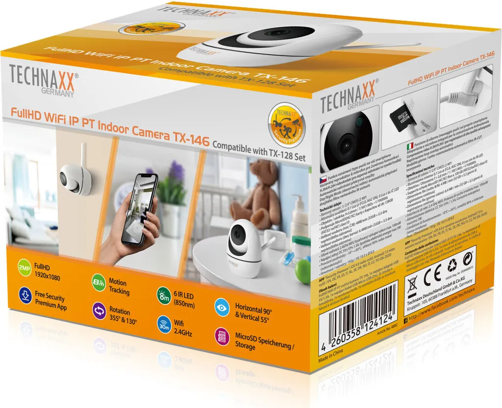 Technaxx TX-146 Caméra IP Wi-Fi Vision Nocturne Panoramique Noir/Blanc
