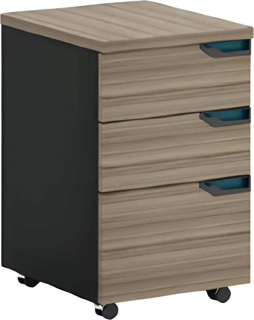 Meuble de rangement bureau 3 tiroirs - Caisson mobile aspect bois/noir