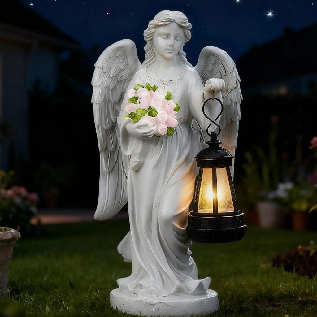 Ange Solaire Lumineux Résistant au Gel - Statuette Funéraire LED Automatique