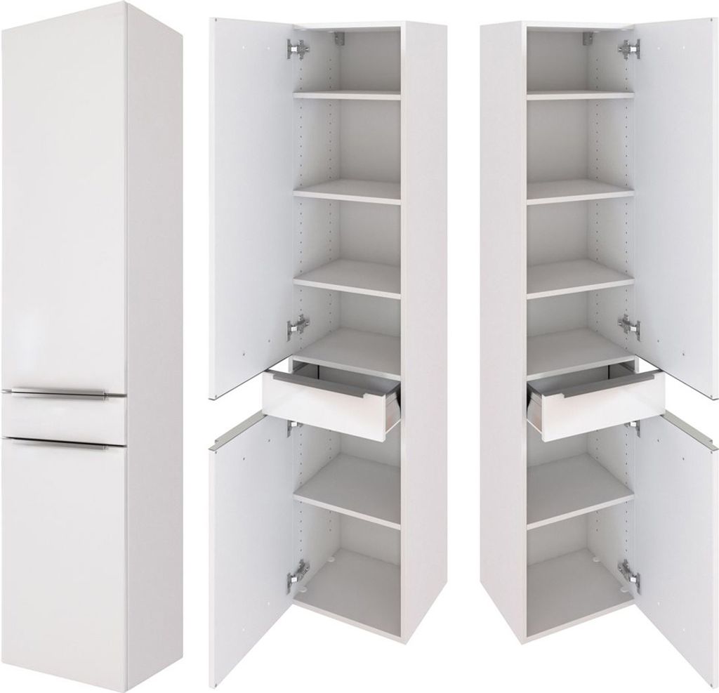 Seitenschrank 40cm Matt weiß GHOM-03 mit 2 gedämpften Türen, B/H/T ca. 40/180/35 cm