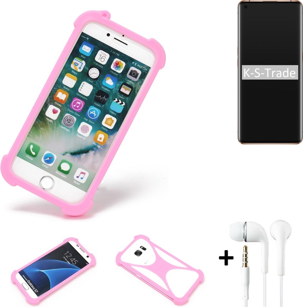 K-S-Trade Bumper + Kopfhörer kompatibel mit Oppo Find X2 Pro Handy Hülle Schutzhülle Silikon Schutz Hülle Cover Case Silikoncase Silikonbumper TPU