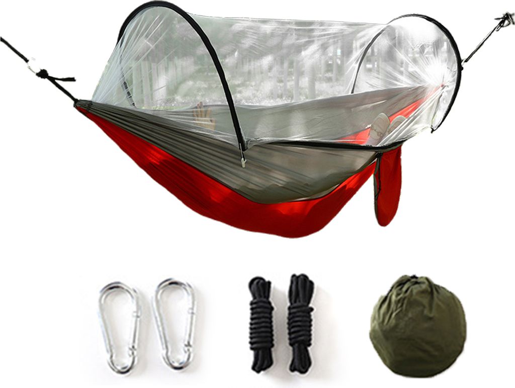 Camping-Hängematte mit Mückennetz, 200 kg, atmungsaktiv, leicht, tragbar, Einzelhängematte mit Baumgurten, einfach aufzubauen, Wanderhängematte...