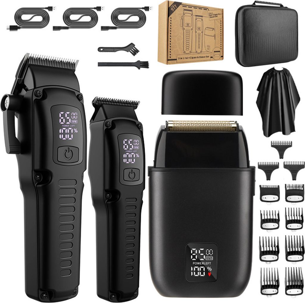 MODFU Profi Wasserdicht Haarschneider, Haarschneidemaschine, Für Herren Haartrimmer Bartschneider,LED-Display Batteriestatusanzeige Schwarz