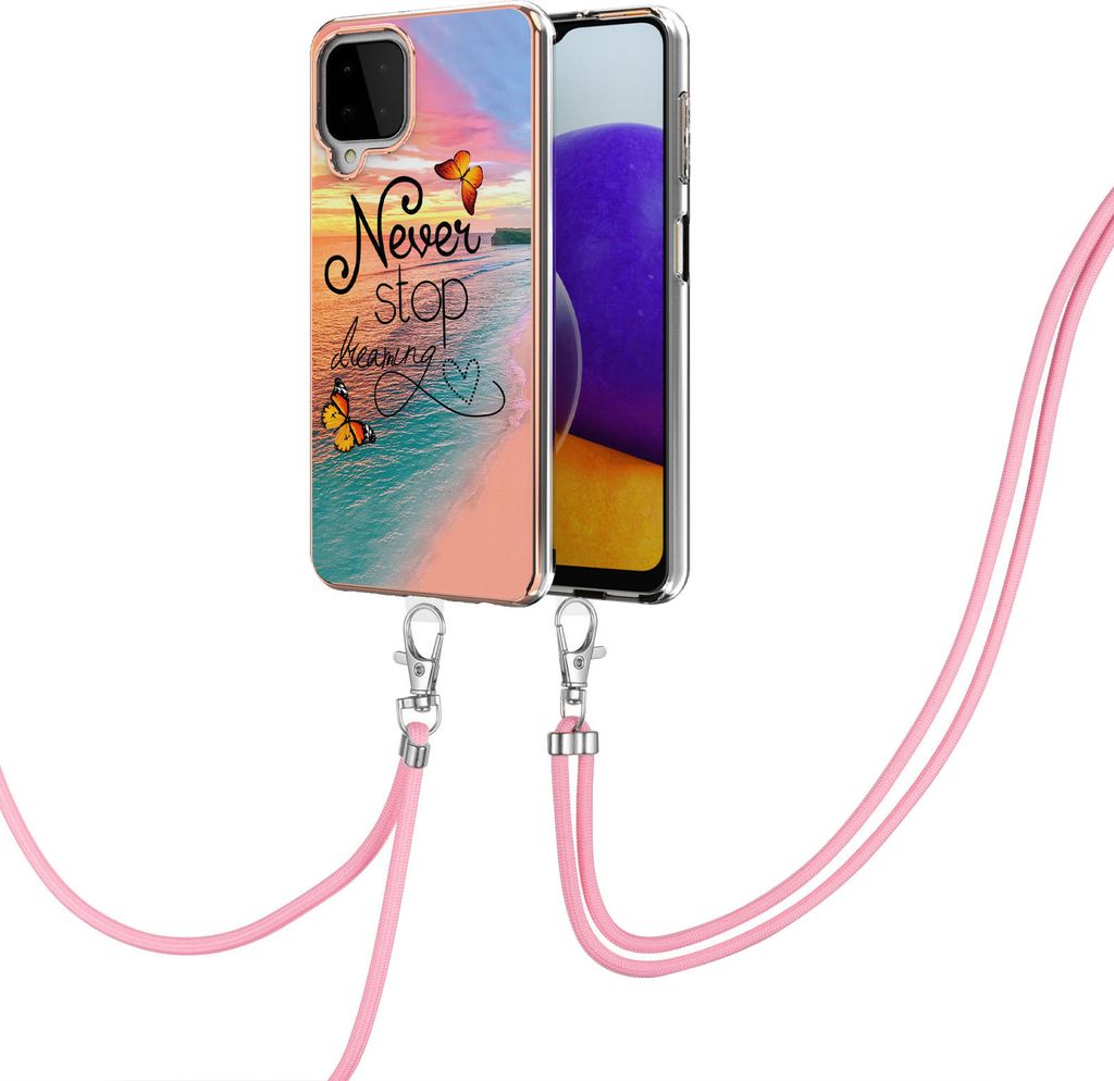 Handykette Hülle für Samsung Galaxy A22 4G Muster TPU Schutzhülle mit verstellbarem Tragegurt Gold