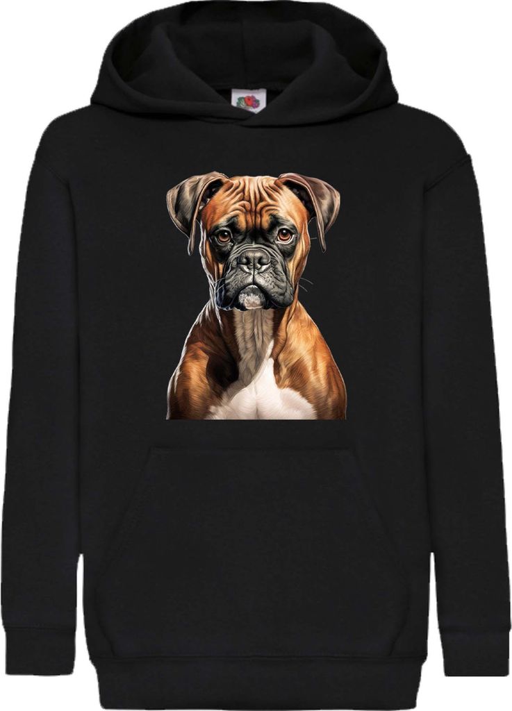Kinder Kapuzenpullover Dogs Breeds Boxer Dog Breed 005, 7-8 Jahr - 128 / Schwarz