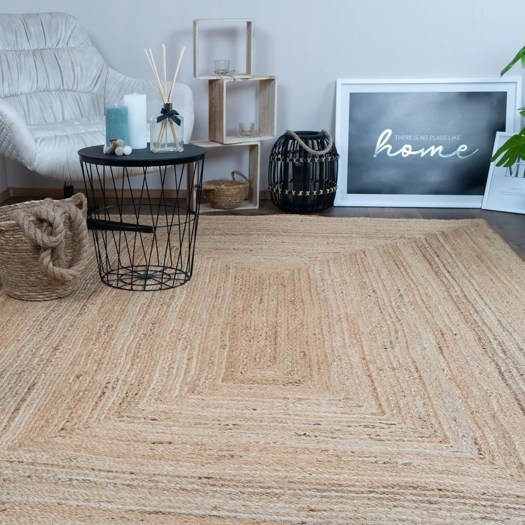 Tapis Salon Jute Tissé Plat 80x150cm Nature Beige Boho Campagne Vegan