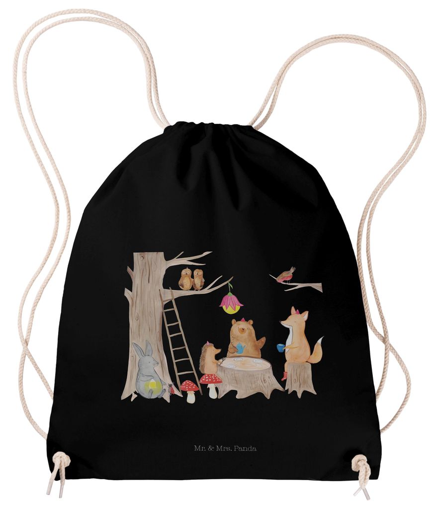 Mr. & Mrs. Panda kordelzugbeutel Waldtiere Picknick - Schwarz - Geschenk, Fuchs, Eichhörnchen, wander rucksack, beutelrucksack, Baumwolltasche, Ju...