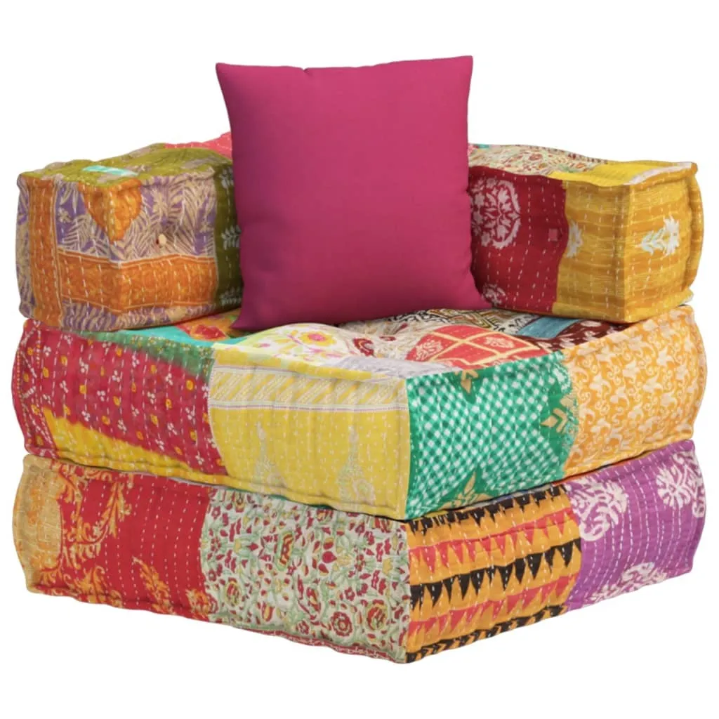 Fauteuil pouf modulable patchwork en tissu avec coussin de confort - 11
