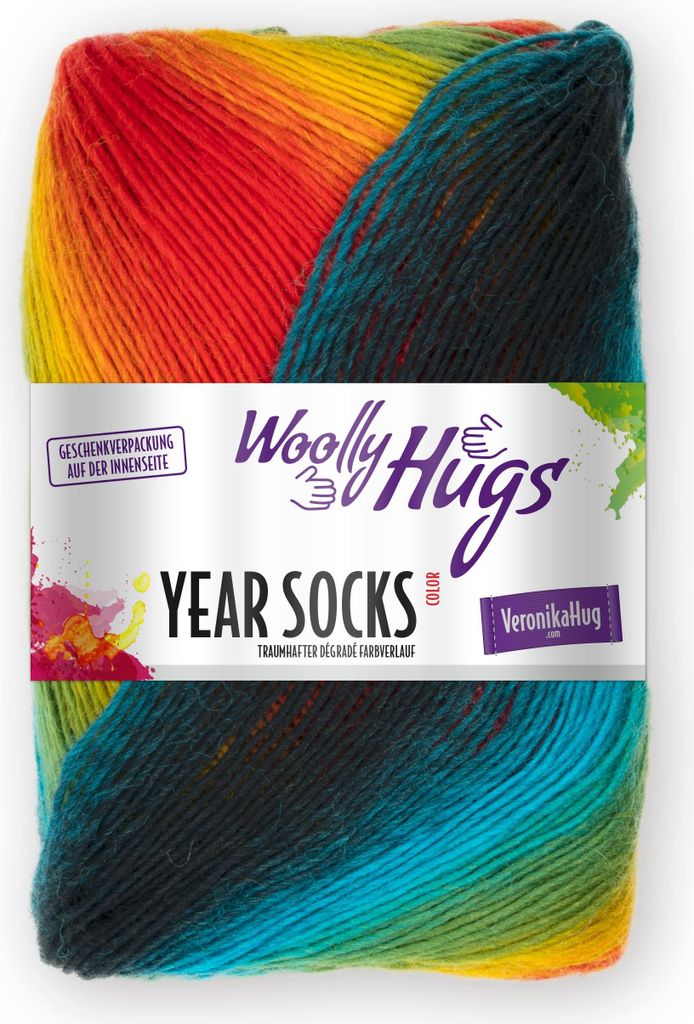 Woolly Hugs Year Socks 100g Sockenwolle/Dochtgarn mit Degradé-Farbverlauf, Perfekt für Double-Face Stricken, Strickgarn für Socken, Schals & Acc...