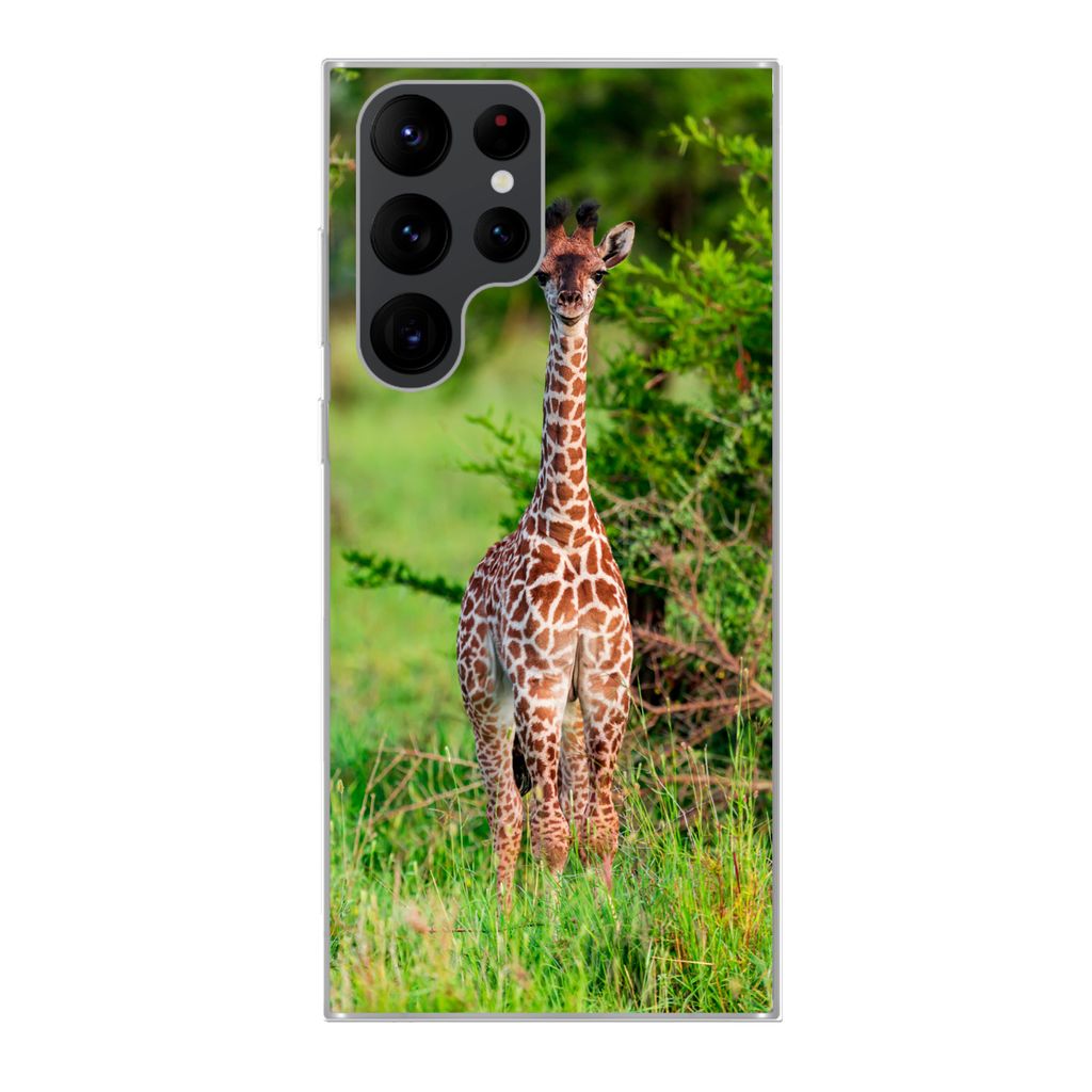 MuchoWow Handyhülle Schutzhülle Hülle für Samsung Galaxy S22 Ultra Baby - Giraffe - Pflanzen Silikon Softcase Handy Hülle - Abbildung