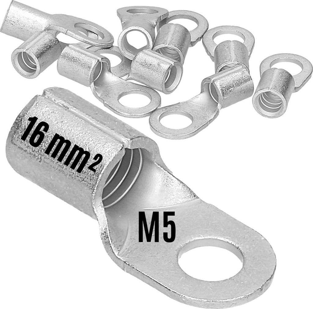 10 Stück Kalitec Q16-5 Quetschkabelschuh 16mm² M5 I Unisoliert I Dornpressung I Für mehr-, fein- und feinstdrähtige Leiter I Kabelschuh 16mm² ...